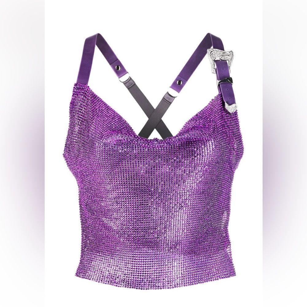 Poster Girl Bambi Top crystal purple western buckle backless mesh Revolve S